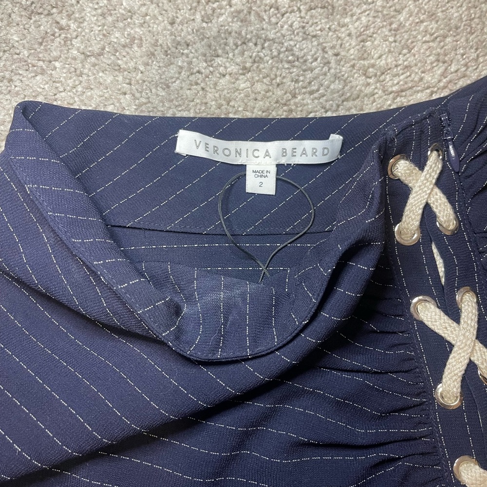 Veronica Beard Navy Pencil Skirt with White Stripes - Picture 3 of 6